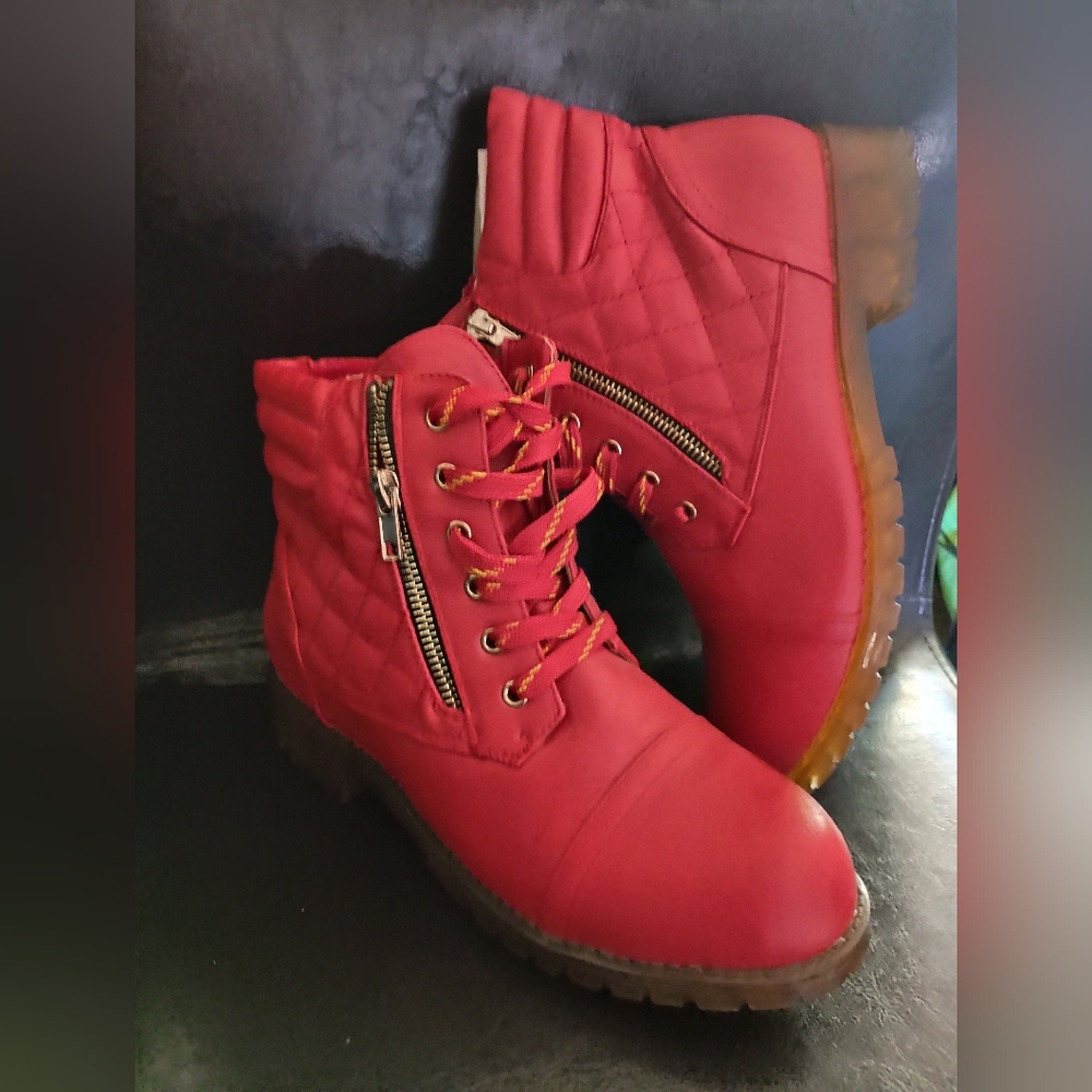 Red Quilted Women's Boots(Never Worn)